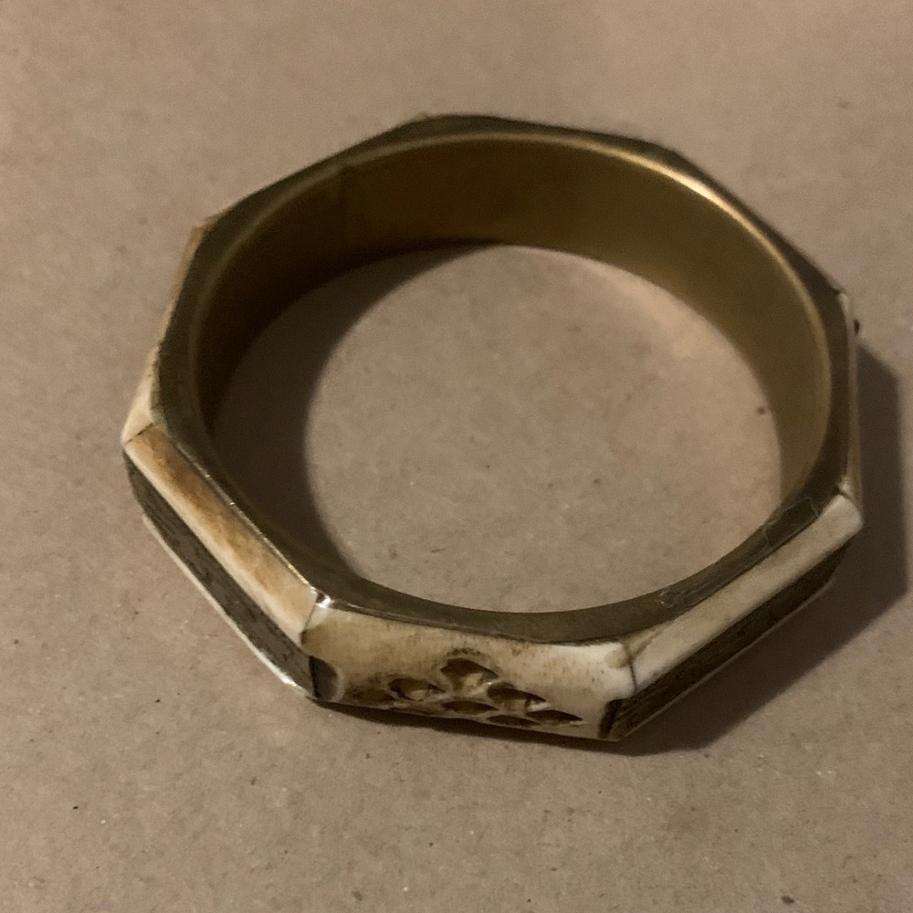 Vintage Brass and Bone Octagonal Bangle Bracelet